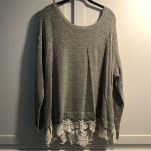 Grey knit sweater with lace detail